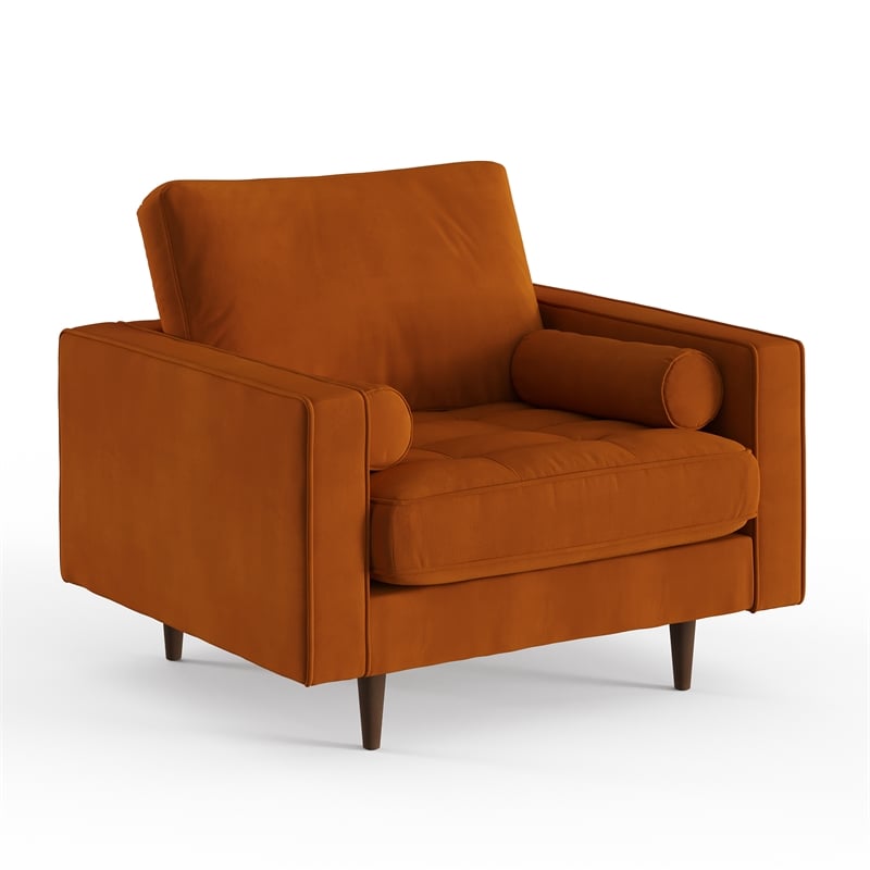 Pemberly Row Contemporary Performance Velvet Arm Chair in Orange