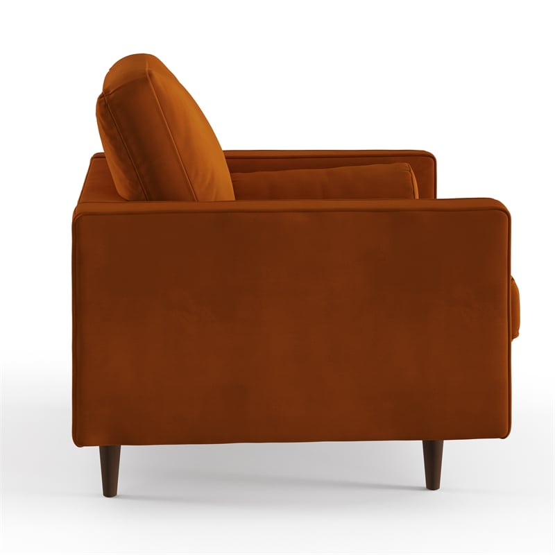 Pemberly Row Contemporary Performance Velvet Arm Chair in Orange