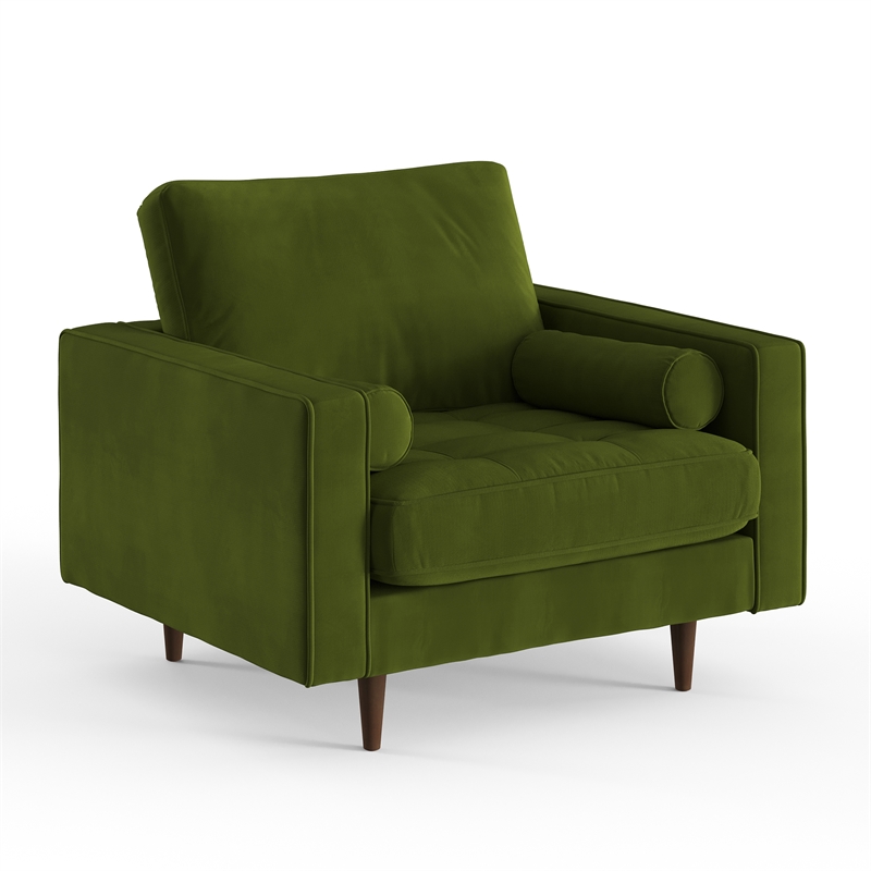 Pemberly Row Contemporary Performance Velvet Arm Chair in Forest