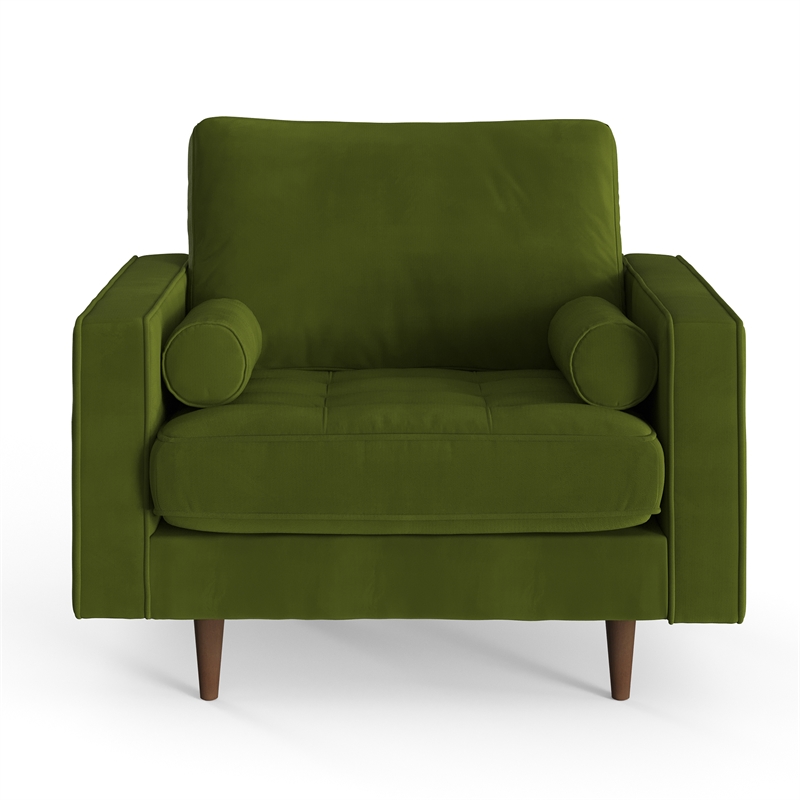 Pemberly Row Contemporary Performance Velvet Arm Chair in Forest