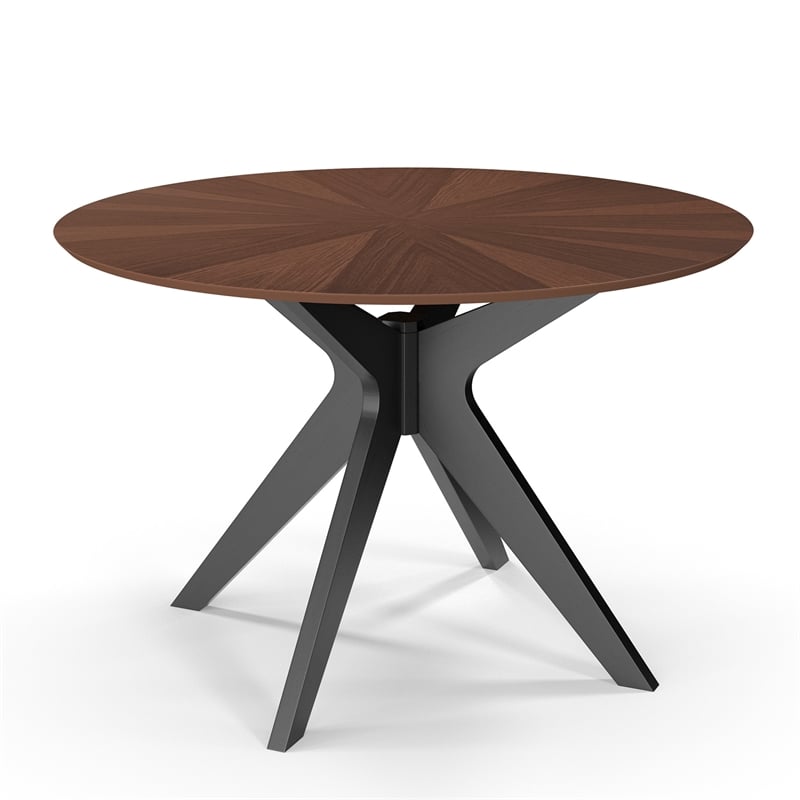 Pemberly Row Contemporary Round Dining Table in Black and Walnut