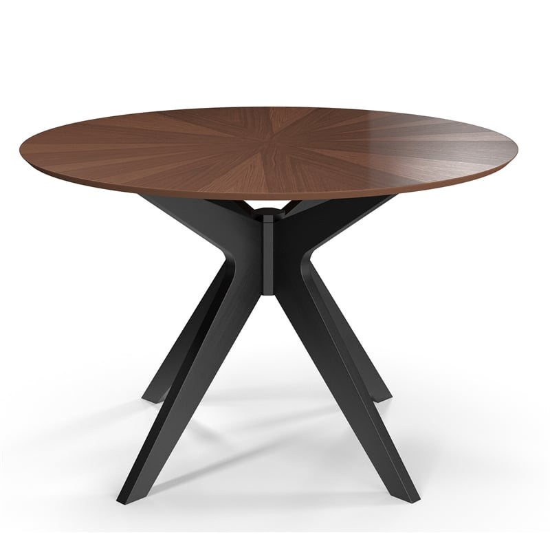 Pemberly Row Contemporary Round Dining Table in Black and Walnut