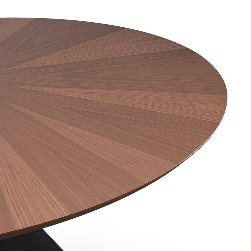 Pemberly Row Contemporary Round Dining Table in Black and Walnut