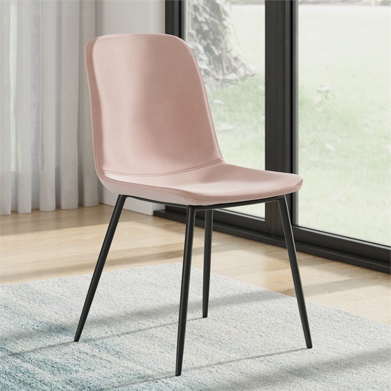 Pemberly Row Contemporary Velvet Side Chairs (Set of 2) in Blush