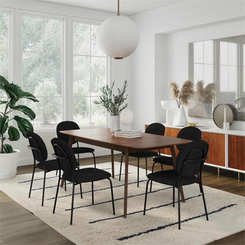 Pemberly Row Contemporary Boucle Side Chairs (Set of 2) in Black