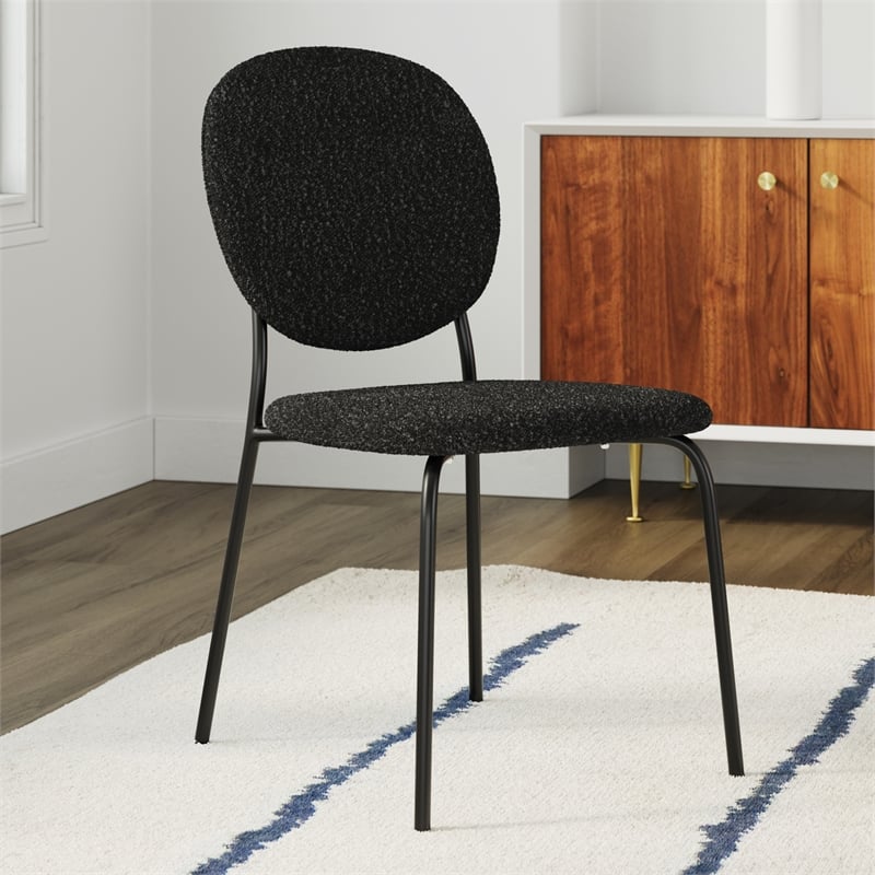 Pemberly Row Contemporary Boucle Side Chairs (Set of 2) in Black