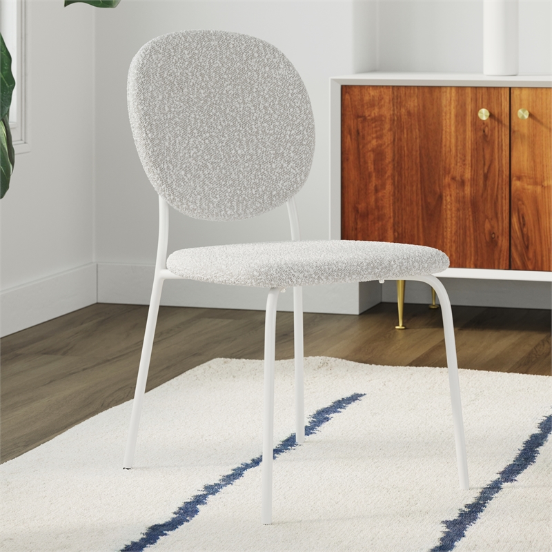 Pemberly Row Contemporary Boucle Side Chairs (Set of 2) in White