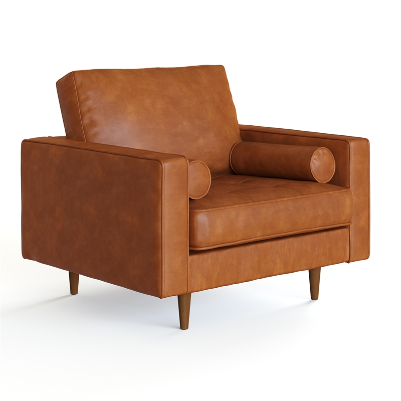 Pemberly Row Modern Upholstered Vegan Leather Arm Chair in Brown
