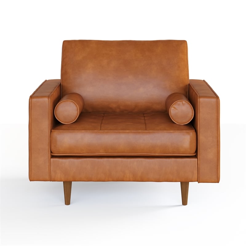 Pemberly Row Modern Upholstered Vegan Leather Arm Chair in Brown
