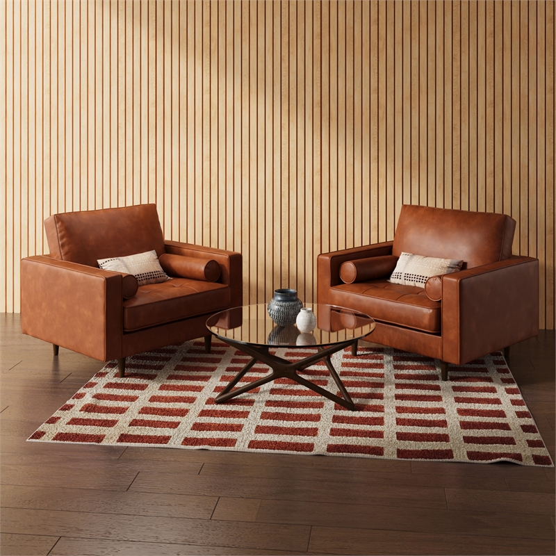 Pemberly Row Modern Upholstered Vegan Leather Arm Chair in Brown