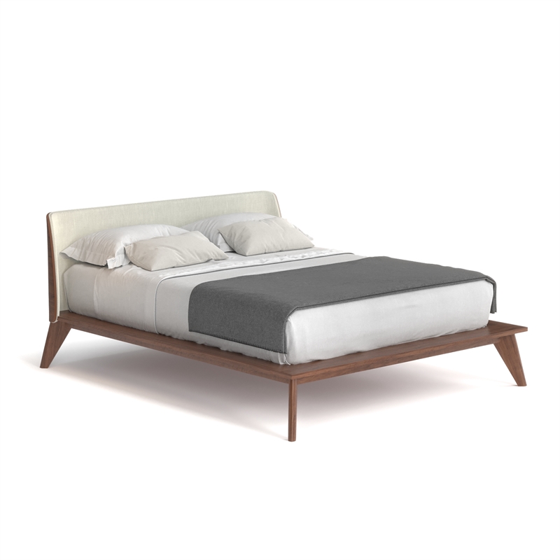 Pemberly Row Modern Walnut Curved Upholstered Full-Size Bed in Walnut