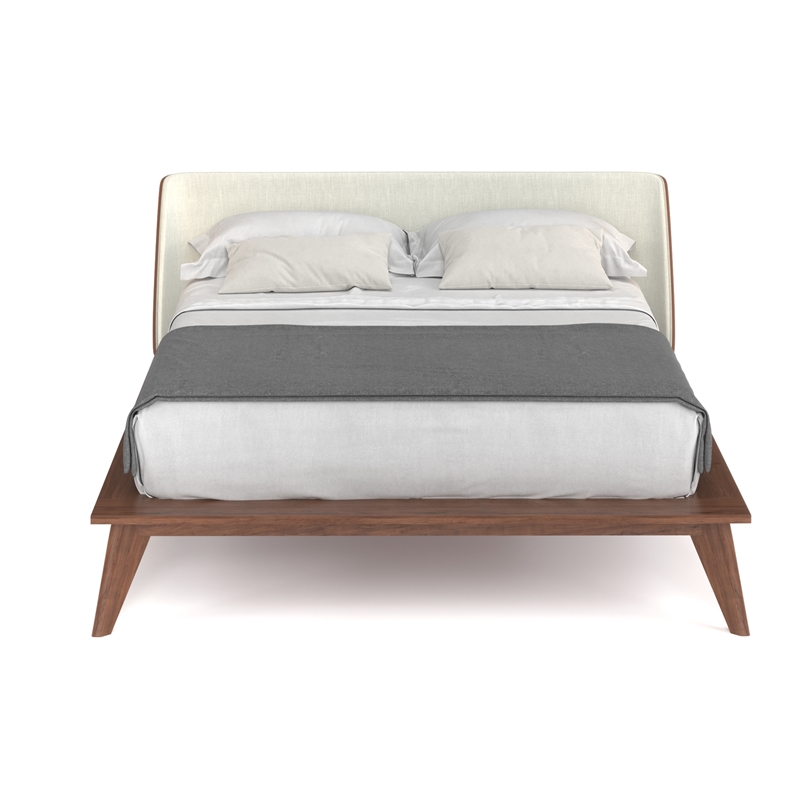 Pemberly Row Modern Walnut Curved Upholstered Full-Size Bed in Walnut