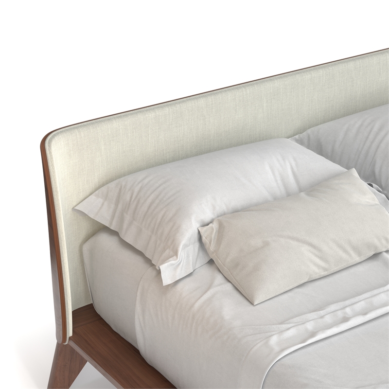 Pemberly Row Modern Walnut Curved Upholstered Full-Size Bed in Walnut