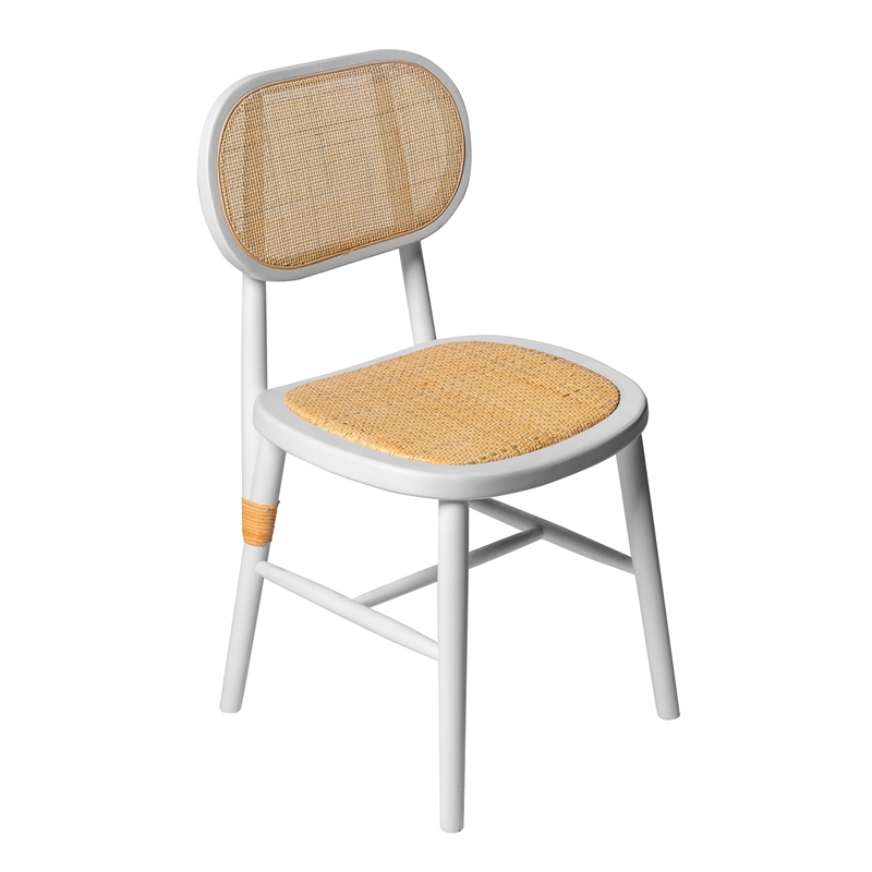 Pemberly Row Solid Wood with Natural Cane Side Chairs (Set of 2) in White