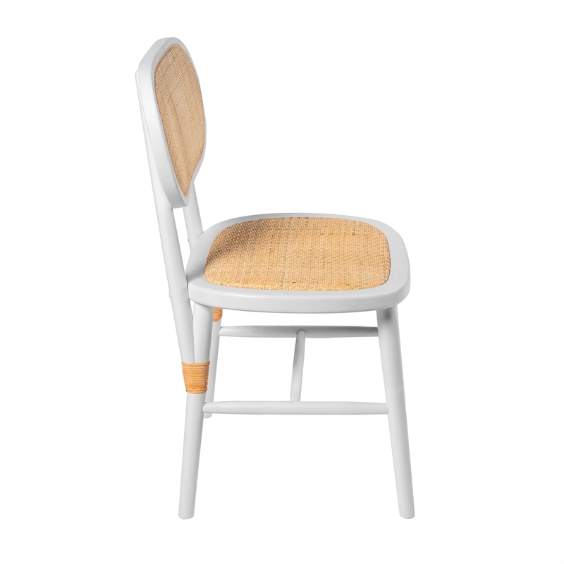 Pemberly Row Solid Wood with Natural Cane Side Chairs (Set of 2) in White
