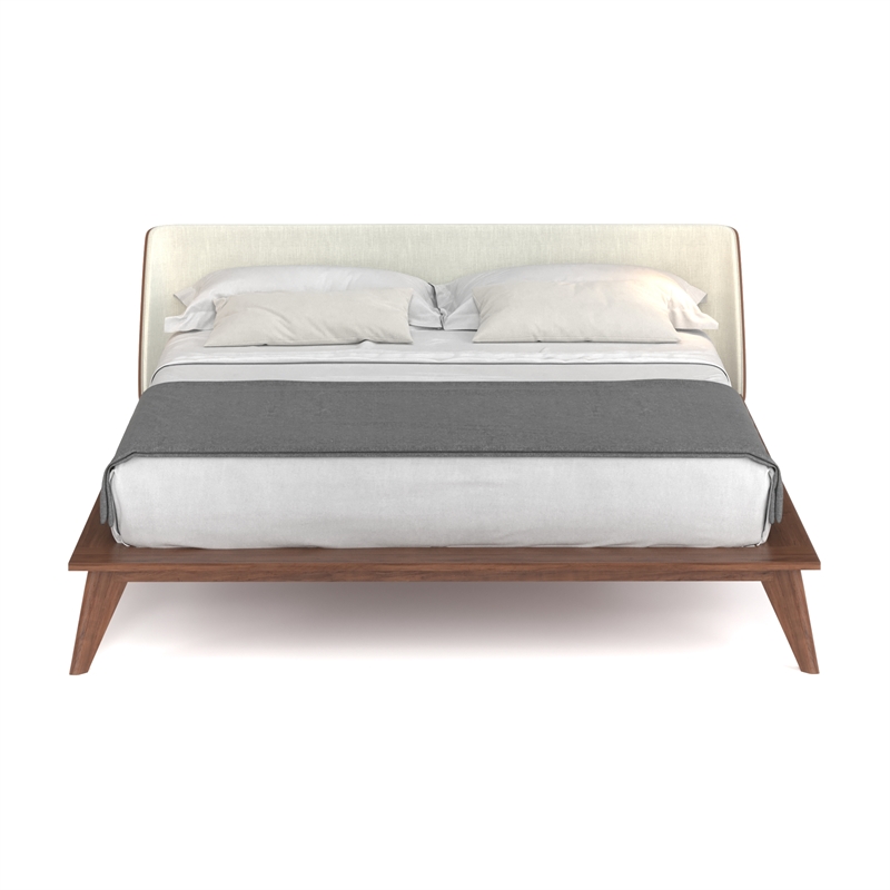 Pemberly Row Modern Walnut Curved Upholstered King-Size Bed in Walnut