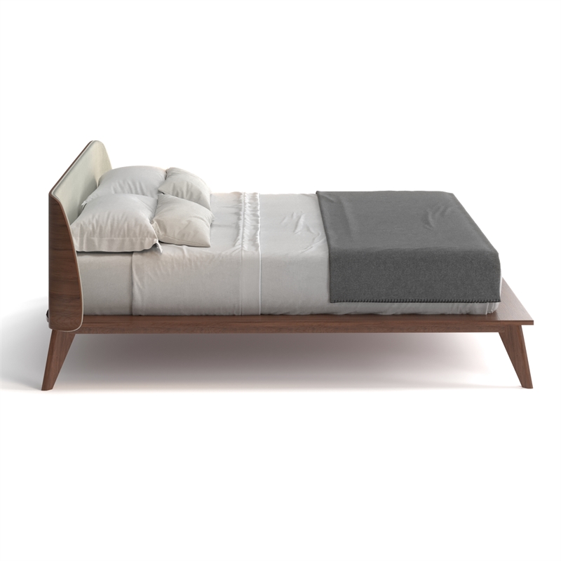 Pemberly Row Modern Walnut Curved Upholstered King-Size Bed in Walnut