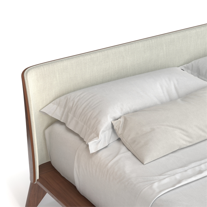 Pemberly Row Modern Walnut Curved Upholstered King-Size Bed in Walnut