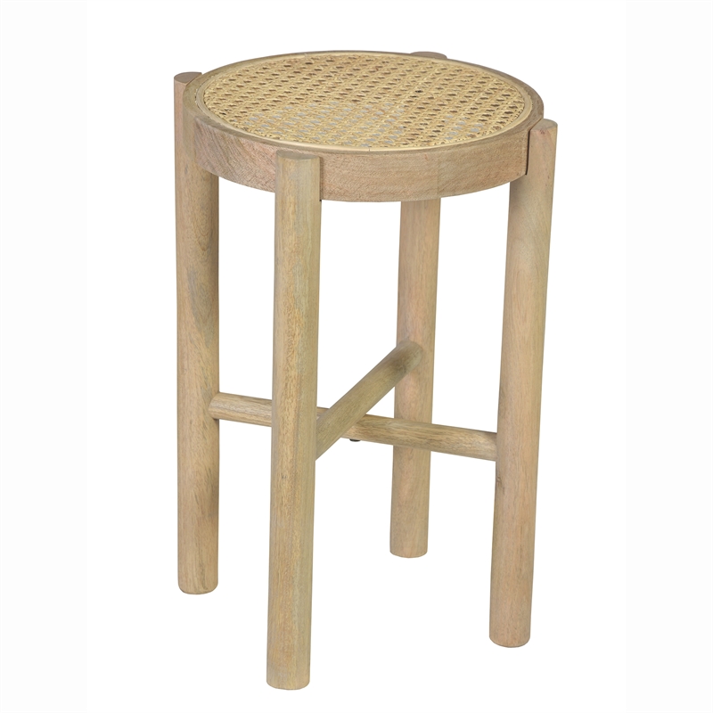 Pemberly Row Solid Wood with Natural Woven Cane Side Table in Natural