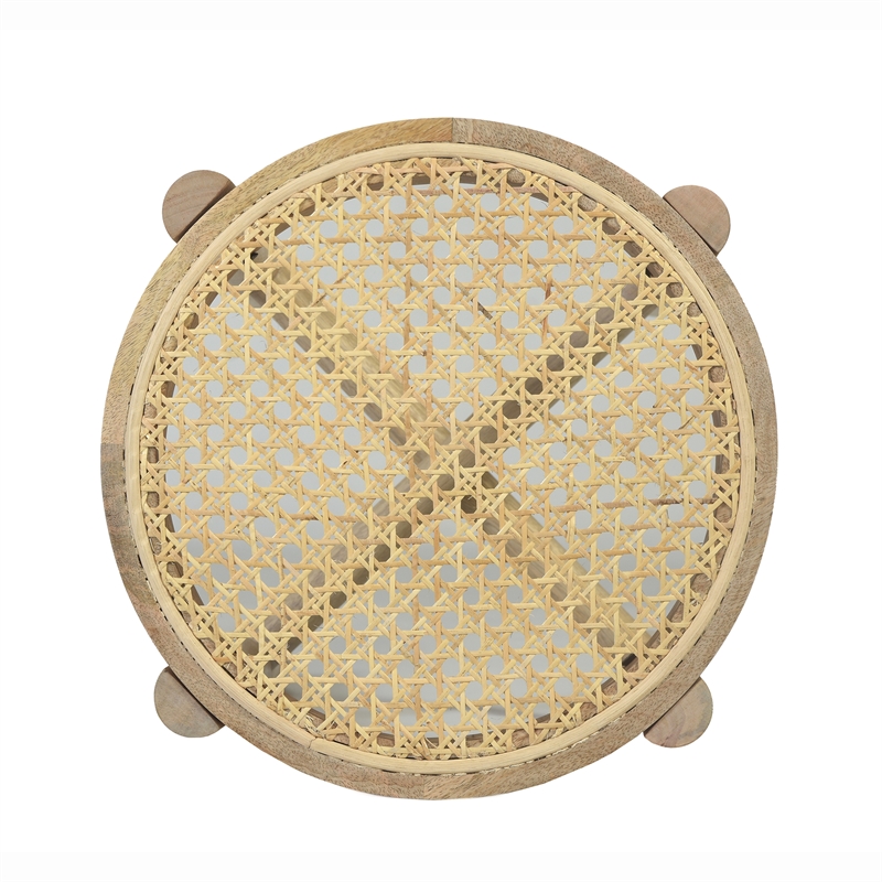 Pemberly Row Solid Wood with Natural Woven Cane Side Table in Natural