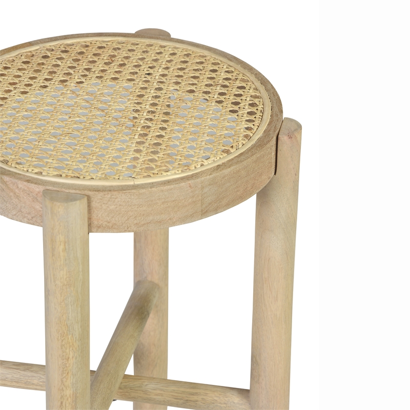 Pemberly Row Solid Wood with Natural Woven Cane Side Table in Natural