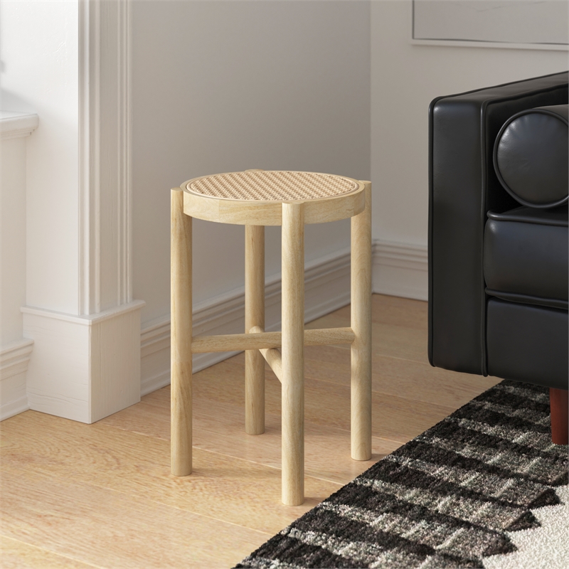 Pemberly Row Solid Wood with Natural Woven Cane Side Table in Natural