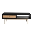 Pemberly Row Solid Wood with Natural Woven Cane Coffee Table in Black