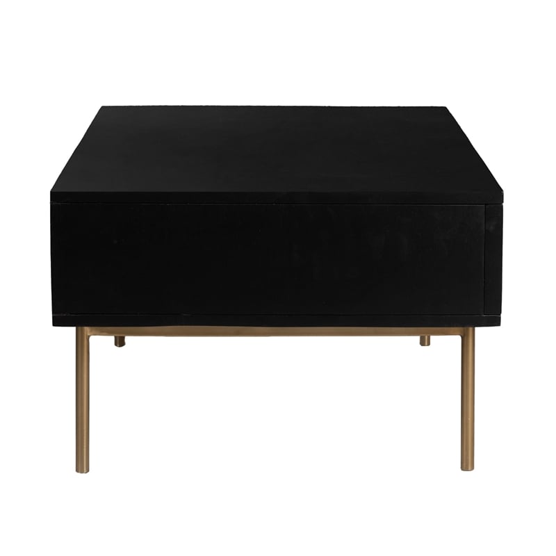 Pemberly Row Solid Wood with Natural Woven Cane Coffee Table in Black