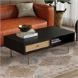 Pemberly Row Solid Wood with Natural Woven Cane Coffee Table in Black