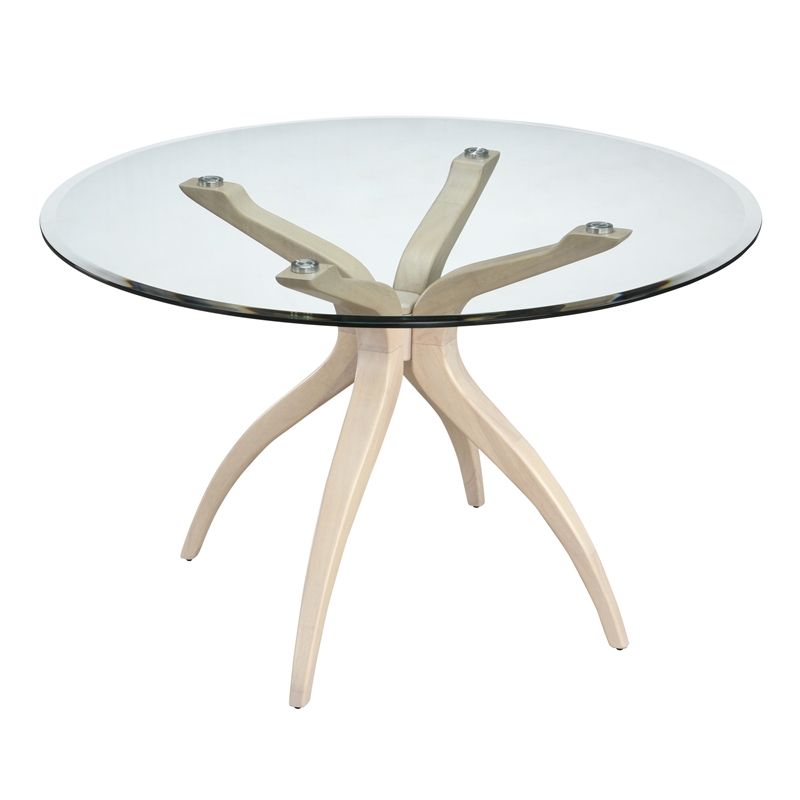 Pemberly Row Round Glass Dining Table w/ White Wash Base in Light Oak