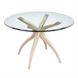 Pemberly Row Round Glass Dining Table w/ White Wash Base in Light Oak