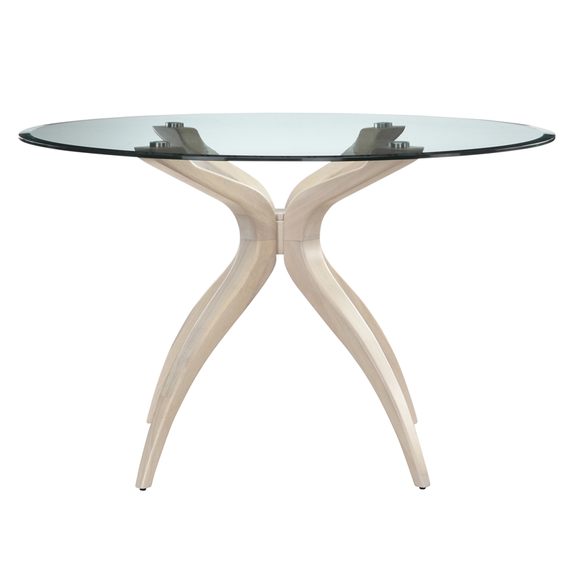 Pemberly Row Round Glass Dining Table w/ White Wash Base in Light Oak