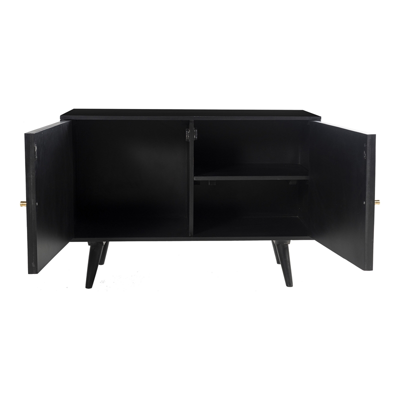 Pemberly Row Two-Door Solid Wood with Natural Cane Sideboard in Black