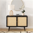 Pemberly Row Two-Door Solid Wood with Natural Cane Sideboard in Black