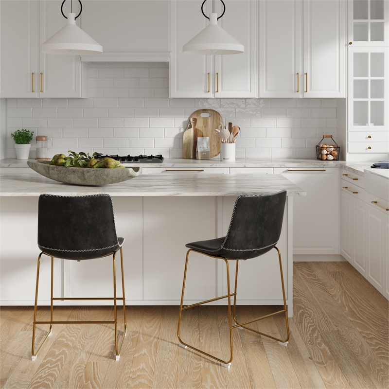 Pemberly Row Counter Height Stool with Gold Frame (Set of 2) in Black