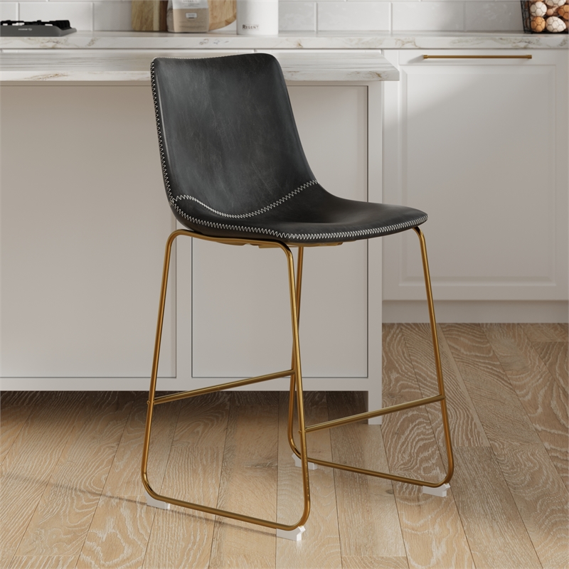 Pemberly Row Counter Height Stool with Gold Frame (Set of 2) in Black