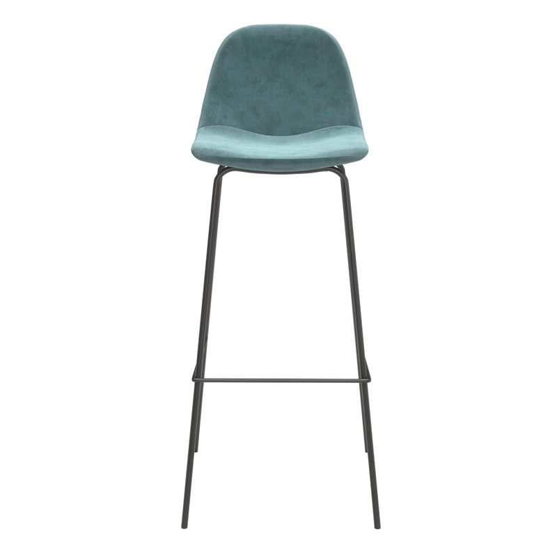 Pemberly Row Performance Velvet Bar Height Stools (Set of 2) in Ocean