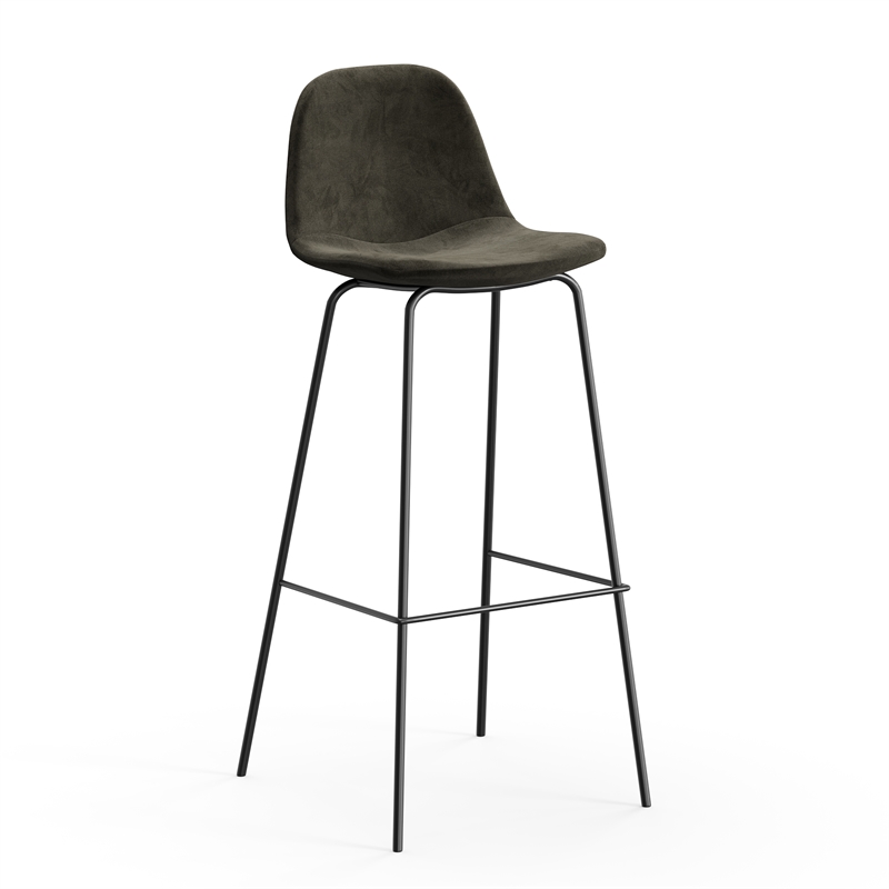 Pemberly Row Performance Velvet Bar Height Stools (Set of 2) in Smoke