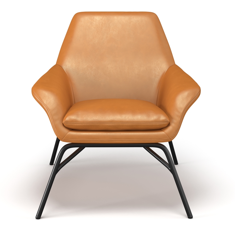 Pemberly Row Vegan Leather Accent Chair - Black Leatherette in Caramel