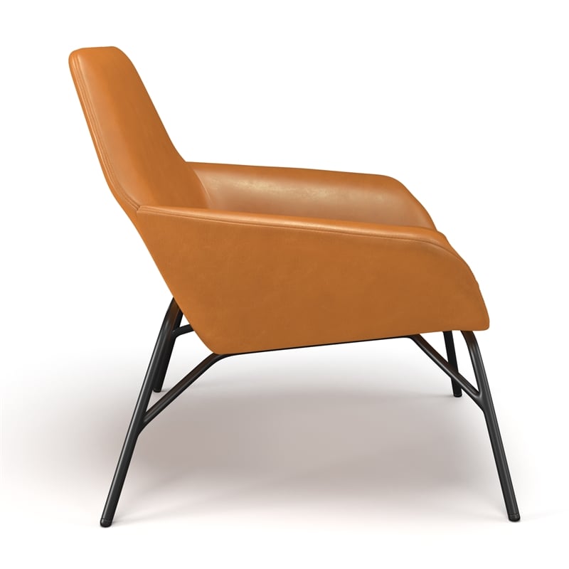 Pemberly Row Vegan Leather Accent Chair - Black Leatherette in Caramel