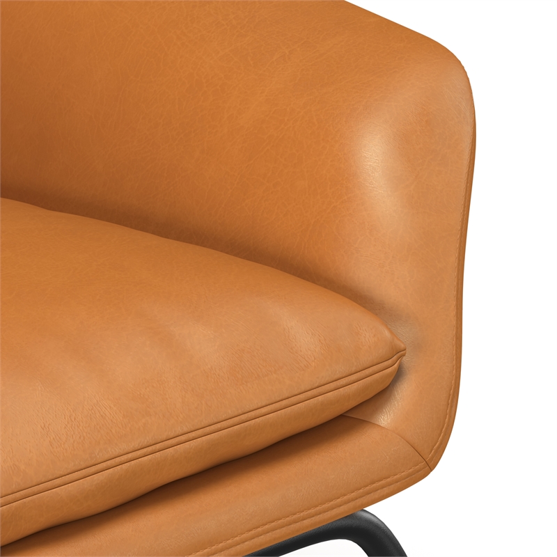 Pemberly Row Vegan Leather Accent Chair - Black Leatherette in Caramel