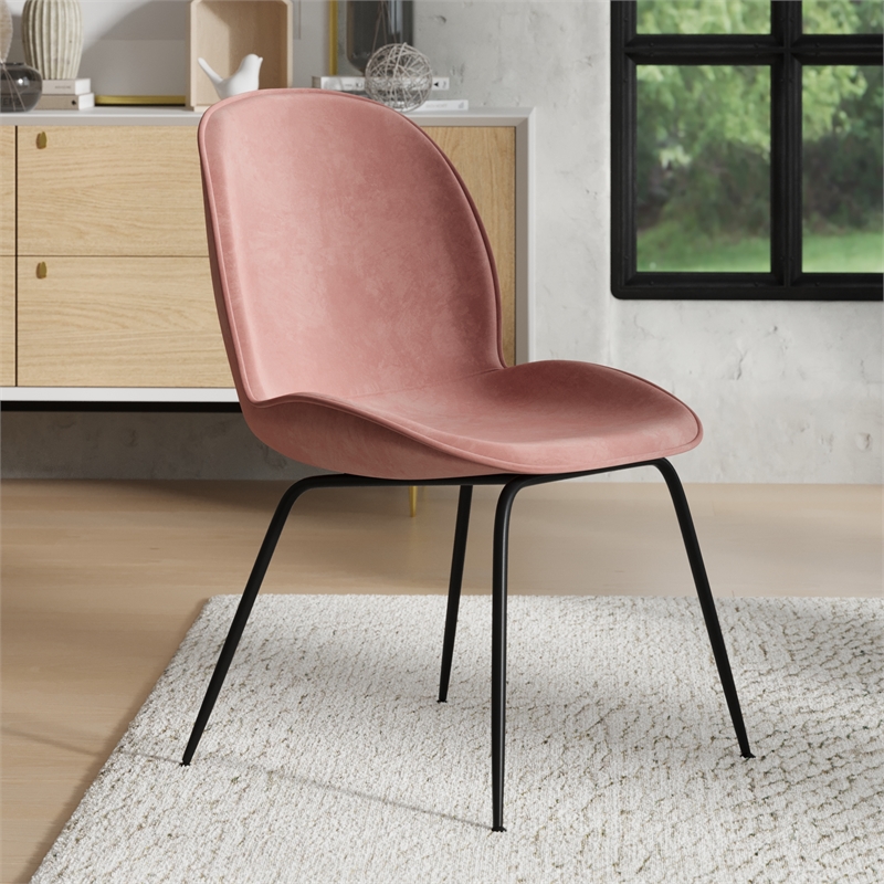 Pemberly Row Velvet Side Chairs with Black Matte Metal Legs (Set of 2)