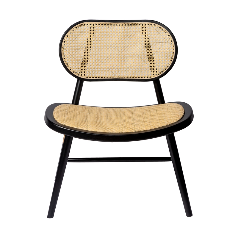 Pemberly Row Solid Wood with Natural Cane Side Chairs (Set of 2) in Black