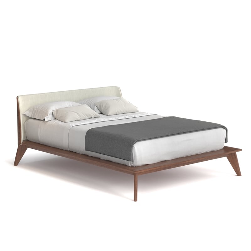 Pemberly Row Modern Walnut Curved Upholstered Queen-Size Bed in Walnut