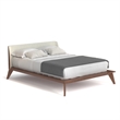 Pemberly Row Modern Walnut Curved Upholstered Queen-Size Bed in Walnut