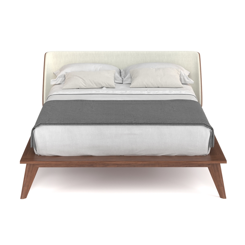 Pemberly Row Modern Walnut Curved Upholstered Queen-Size Bed in Walnut