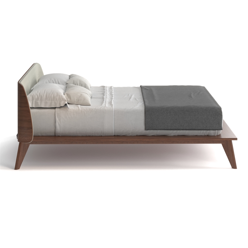 Pemberly Row Modern Walnut Curved Upholstered Queen-Size Bed in Walnut