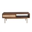 Pemberly Row Solid Wood with Natural Woven Cane Coffee Table in Walnut