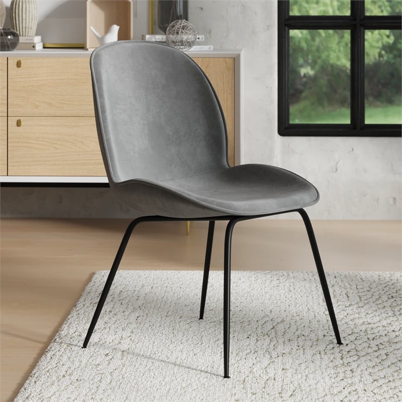 Pemberly Row Velvet Side Chairs with Black Matte Metal Legs (Set of 2)