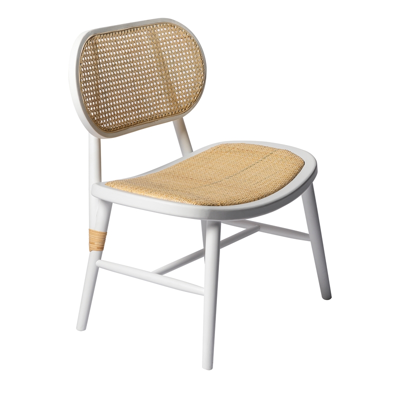 Pemberly Row Solid Wood with Natural Cane Side Chairs (Set of 2) in White